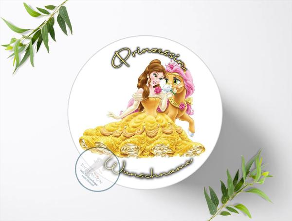 Prinzessin Belle mit Wunschname, Tortenaufleger Ø 20cm, 0310z